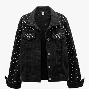 NEW - Pearl and Rhinestone Studded Black Denim Jacket